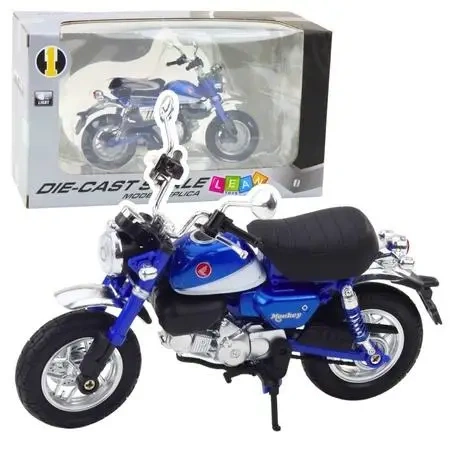 Motocykl retro metalowy ze światłem niebieski 1:12 - Leantoys