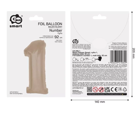 Balon foliowy Smart cyfra 1 matowa latte 92cm - Godan