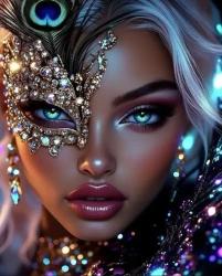 Diamentowa Mozaika Kobieta w złotej masce z piórem pawia NO-2003116 - Norimpex