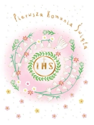 Karnet A5 Komunia. Gołąb różowy - Henry
