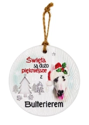 Zawieszka ceramiczna Boże Narodzenie Bulterier - Kukartka