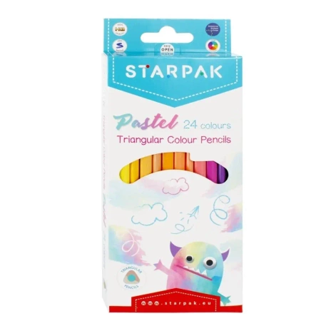 Kredki ołówkowe trójkątne 24 kolory pastelowe - STARPAK