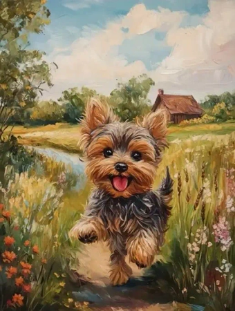 Diamentowa Mozaika Pies York biegnący przez łąkę NO-2003063 - Norimpex