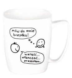 Kubek ceramiczny biały Mów do mnie brzydko - Nadwyraz