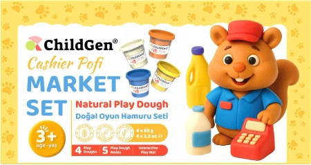 ChildGen,PAWPALS Kasjer Pofi zestaw 4 ciastoliny, foremki, mata Market