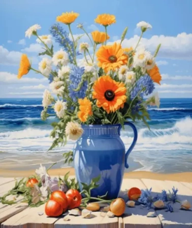 Diamentowa Mozaika Kwiaty w wazonie nad brzegiem morza NO-2000167 - Norimpex