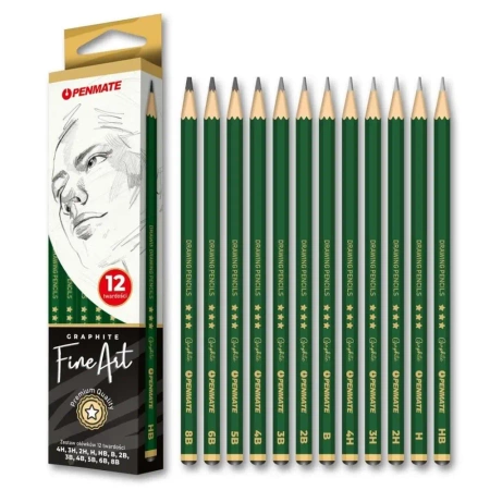 Zestaw ołówków Fine Art twardość 4H-8B 12szt. - Penmate