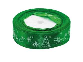 Wstążka satynowa z motywem świątecznym 25mmx22m - Brewis