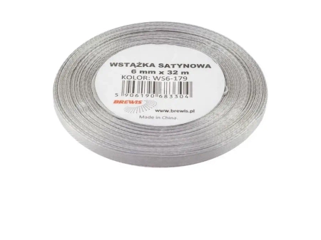 Wstążka satynowa srebrna 6mmx32m - Brewis