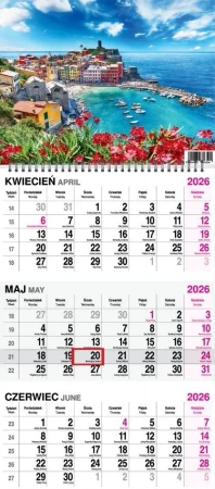 Kalendarz 2026 trójdzielny na spirali Widok - O-press
