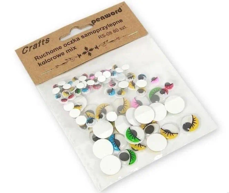 Ruchome oczka samoprzylepne kolorowe mix 80szt - Penword