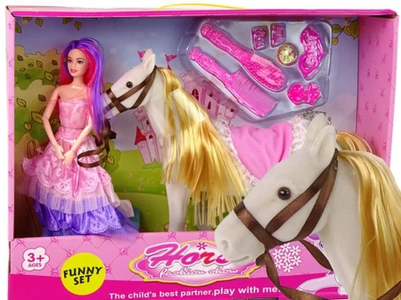 Lalka księżniczka z białym kucykiem + akcesoria - Leantoys