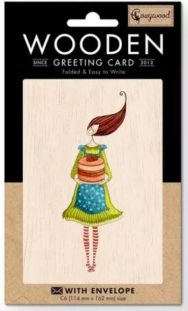 Karnet drewniany C6 + koperta Tort truskawkowy - Cozywood