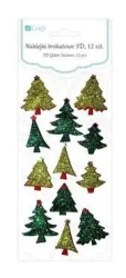 Naklejki brokatowe 3D choinki 12szt - Dalprint dpCraft