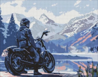 Diamentowa mozaika - Motocyklista w górach 40x50cm - Ideyka