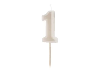 Świeczka urodzinowa 1 beżowa 6cm - PartyDeco