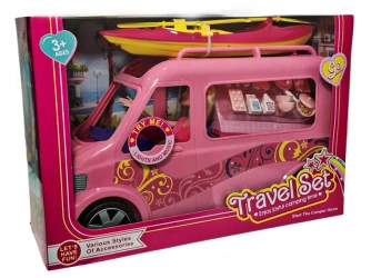 Kamper różowy z akcesoriami i lalką - SWEDE