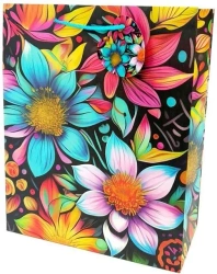 Torebka ozdobna matowa 26x32x12cm Kwiaty neon - Fresh