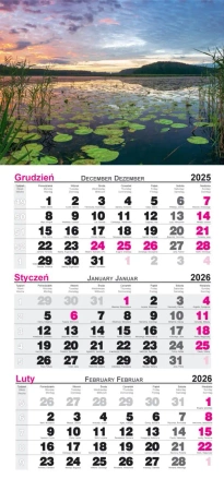 Kalendarz 2026 ścienny trójdzielny Jezioro - Radwan