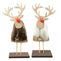 Drewniana dekoracja renifer z futerkiem - Arpex