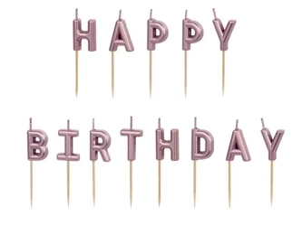 Świeczki urodzinowe Happy Birthday różowe 13szt - PartyDeco