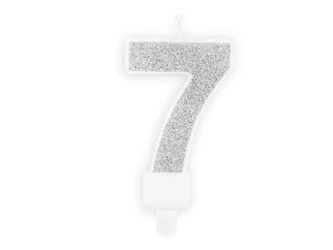 Świeczka urodzinowa 7 srebrna 7cm - PartyDeco