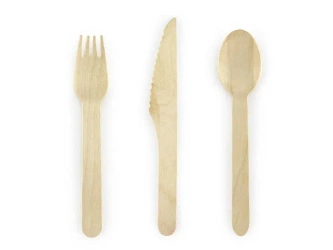 Sztućce drewniane Woodland 16cm 18szt - PartyDeco