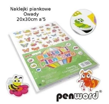 Naklejki piankowe owady 20x30cm 5szt - Penword