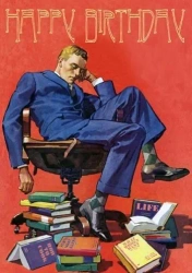 Karnet B6 z kopertą Urodziny Mężczyzna i książki - Madame Treacle