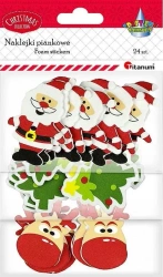 Naklejki piankowe 3 wzory: Mikołaje, choinki, głowy renifera. 24 sztuki - Titanum