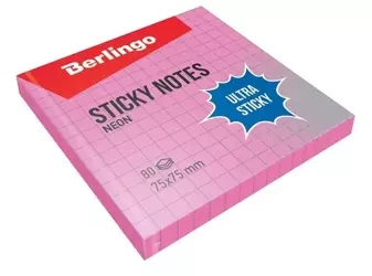 Bloczek samoprzylepny 75x75 różowy kratka 80K - Berlingo