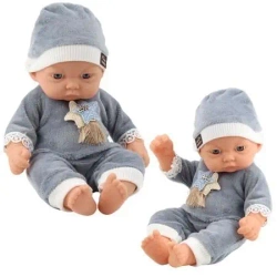 Lalka bobas w szarej piżamce - Leantoys