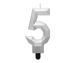 Świeczka cyferka 5 - Diament metalik srebrny 7,6cm - Godan