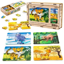 Puzzle drewniane 4w1 dzikie zwierzęta - PuzzleOK