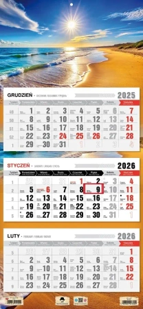 Kalendarz 2026 trójdzielny płaska główka morze - Pan Kalendarzyk
