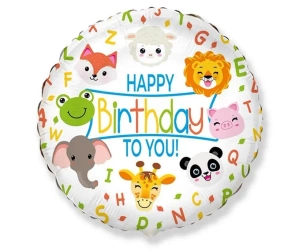 Balon foliowy Happy Birthday zwierzątka 48cm - Godan