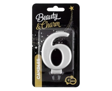 Świeczka B&C 6 metalik srebrna 8,0cm - Godan