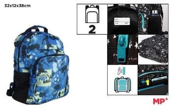 Plecak dwukomorowy Football niebieski 32x12x38cm - MP Main Paper