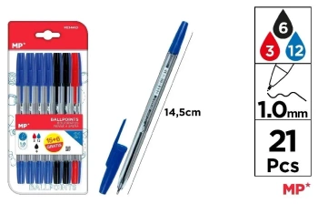 Długopis 1.0mm 21szt MIX - MP Main Paper