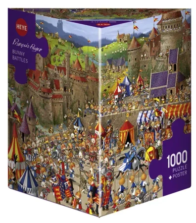 Puzzle 1000 elementów. Bitwa królików, Ruyer Francoise (puzzle + plakat)