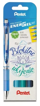 Zestaw piór EnerGel BL77 błękitne ukojenie 4 kolory - PENTEL