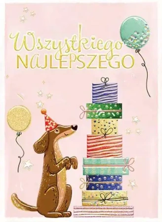 Karnet B6 Urodziny - Jamnik z prezentami - Henry