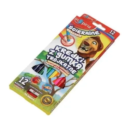 Kredki trójkątne ścieralne 12 kolorów - InSpiria