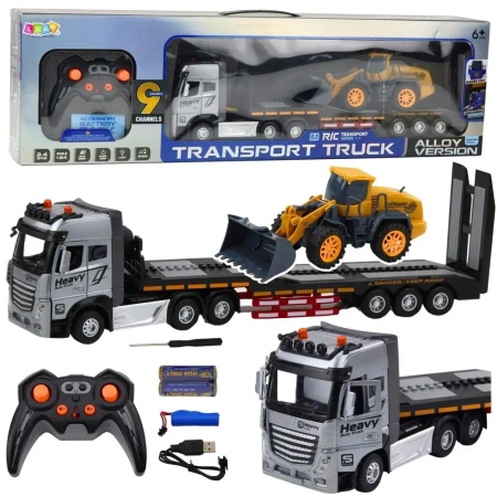 Laweta z koparką RC ze światłem i dźwiękiem 1:24 - Leantoys