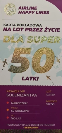 Karnet karta pokładowa 50 urodziny damskie - YEKU