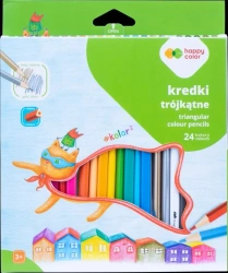 Kredki drewniane trójkątne 24kol HAPPY COLOR - GDD