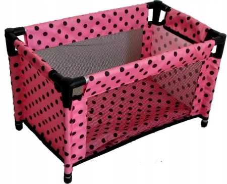 Łóżeczko-kojec dla lalek różowy w czarne groszki - MarioToys