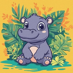 Malowanie po numerach - Hipopotam w tropikach Kids - Ideyka