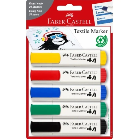 Markery do tkanin zestaw podstawowy 5szt - Faber Castell