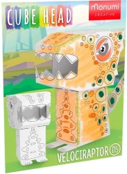 Cube head. Dino. Welociraptor. Złóż i pokoloruj - Monumi